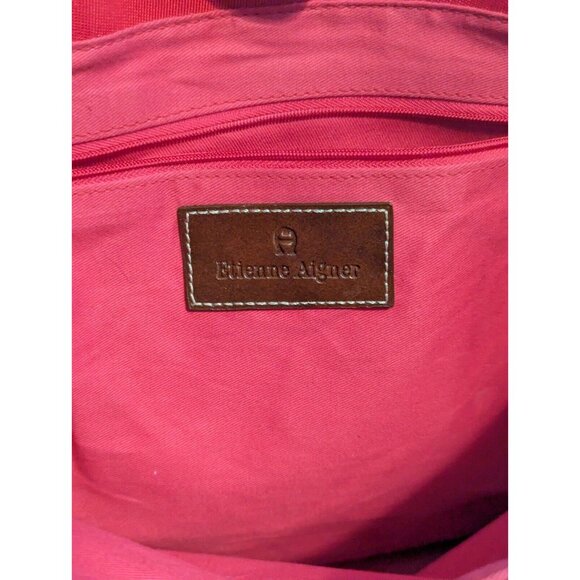 Etienne Aigner Large Classic Hot Pink Tote Bag Shoulder Bag Brown Buckle - Picture 14 of 16